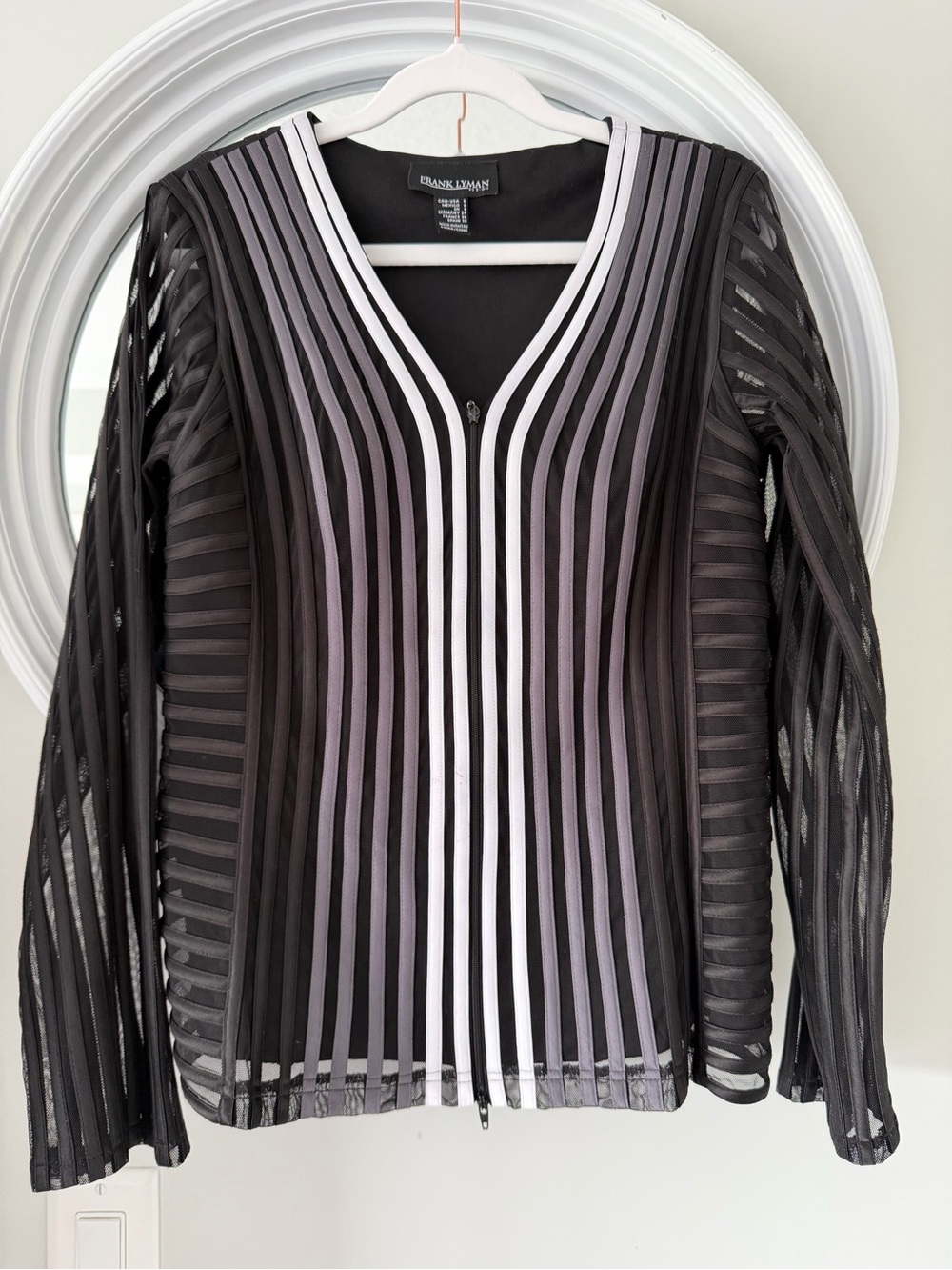 NWT Frank Lyman Black Striped Mesh Moto Zip Jacket 243404